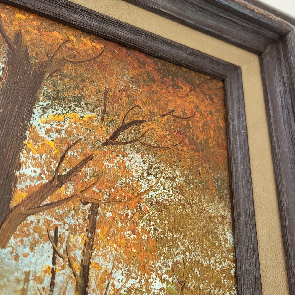 Original Art fall wood painting with frame